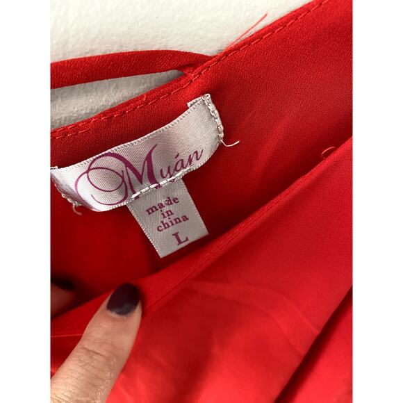 Myan Cherry Red Scallop Tank Top Sz L - Picture 6 of 6